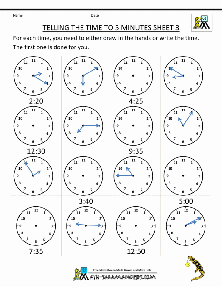 Telling Time Clock Worksheets to  minutes  Time worksheets