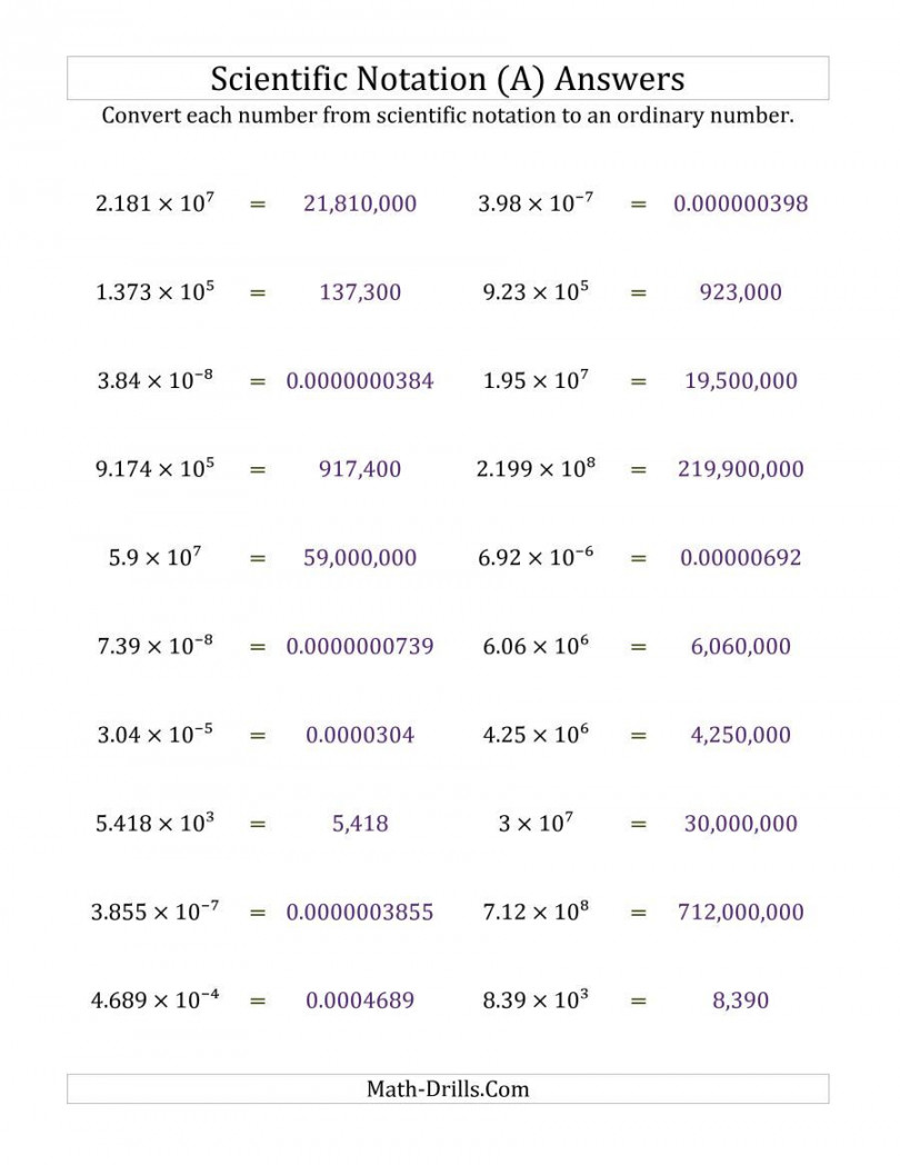 The Converting Scientific Notation to Ordinary Numbers (A) math