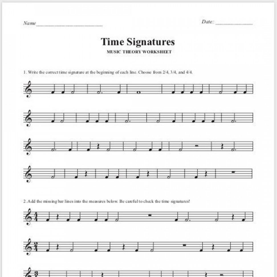 Time Signatures Completing Measures Music Theory Worksheet