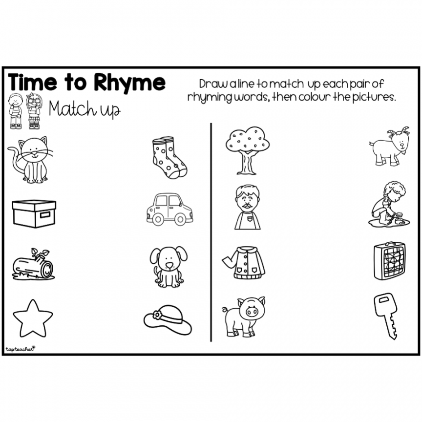 Time to Rhyme: Match Up Worksheets - Top Teacher