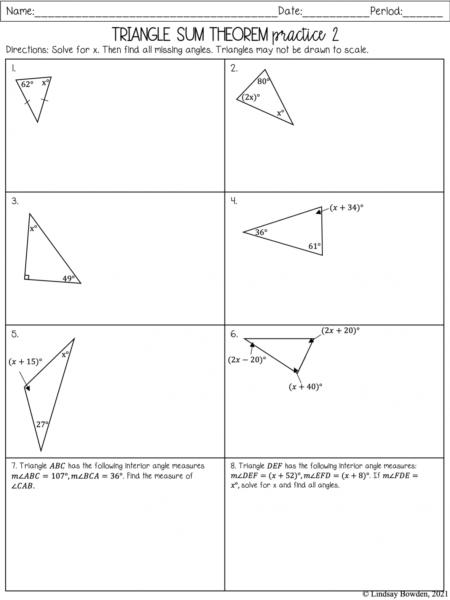 Triangle Sum Theorem Notes and Worksheets - Lindsay Bowden