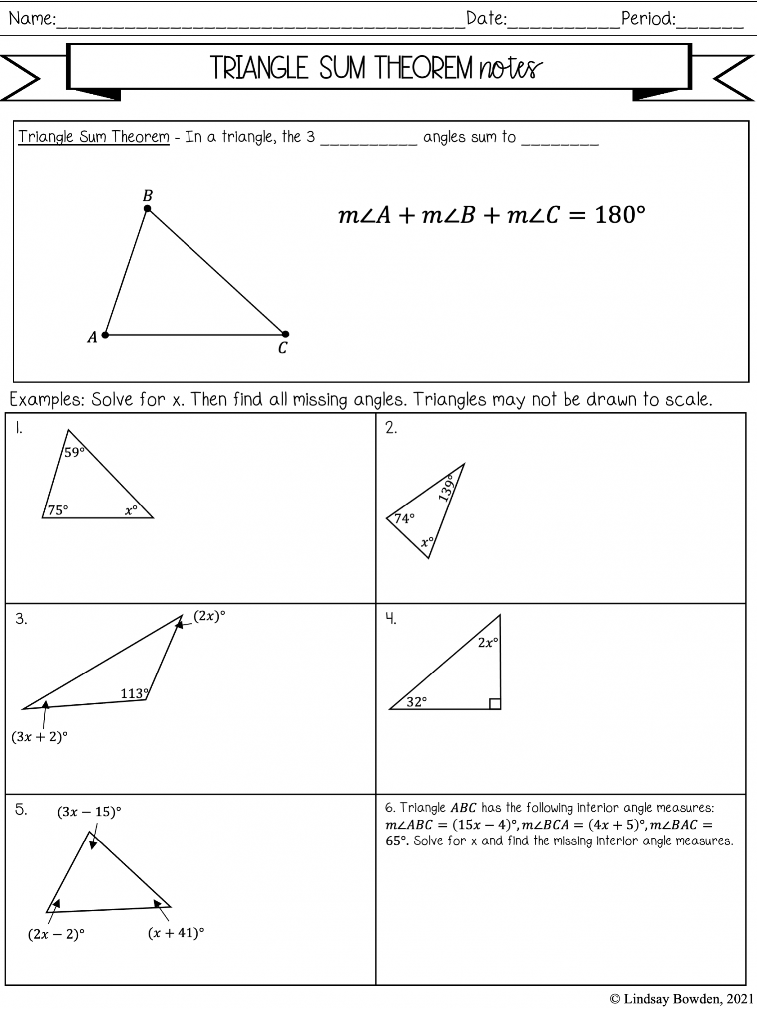 Triangle Sum Theorem Notes and Worksheets - Lindsay Bowden