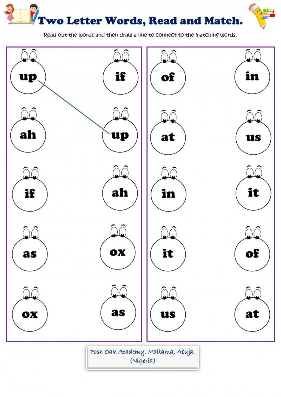 Two Letter Words, Read and Match worksheet  Live Worksheets