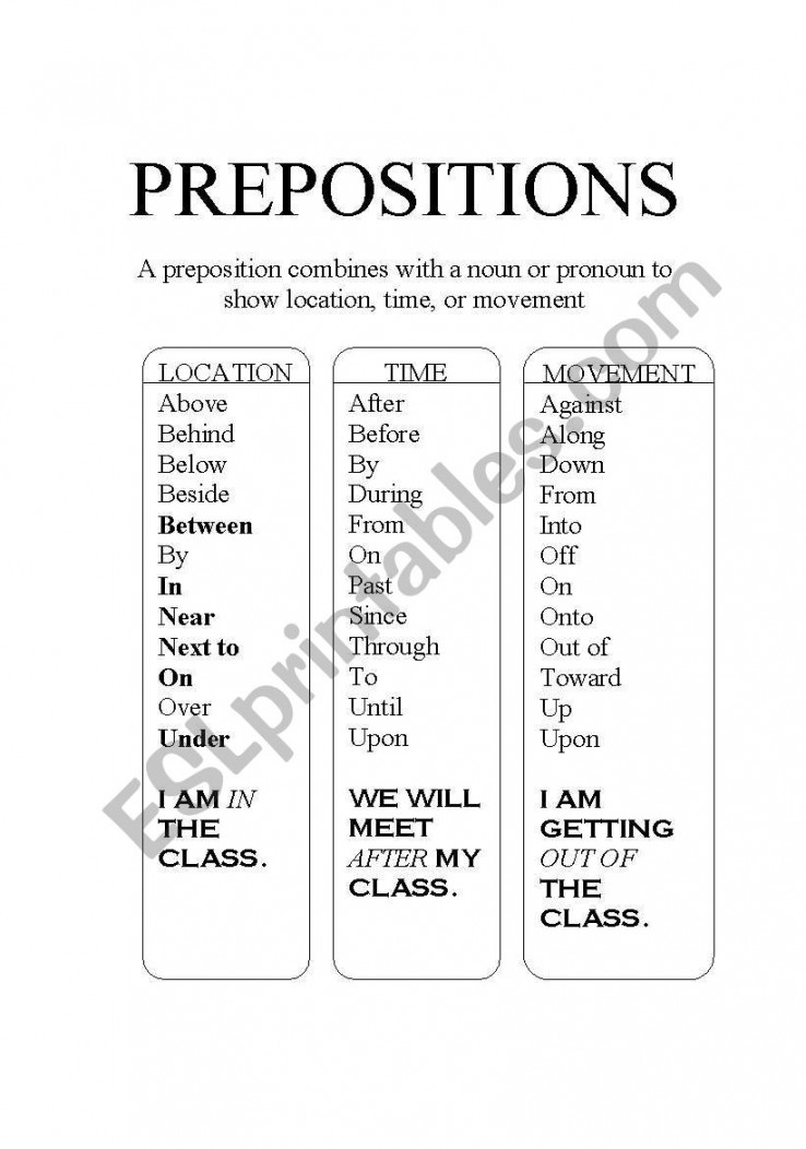 Types of Preposition - ESL worksheet by Giler