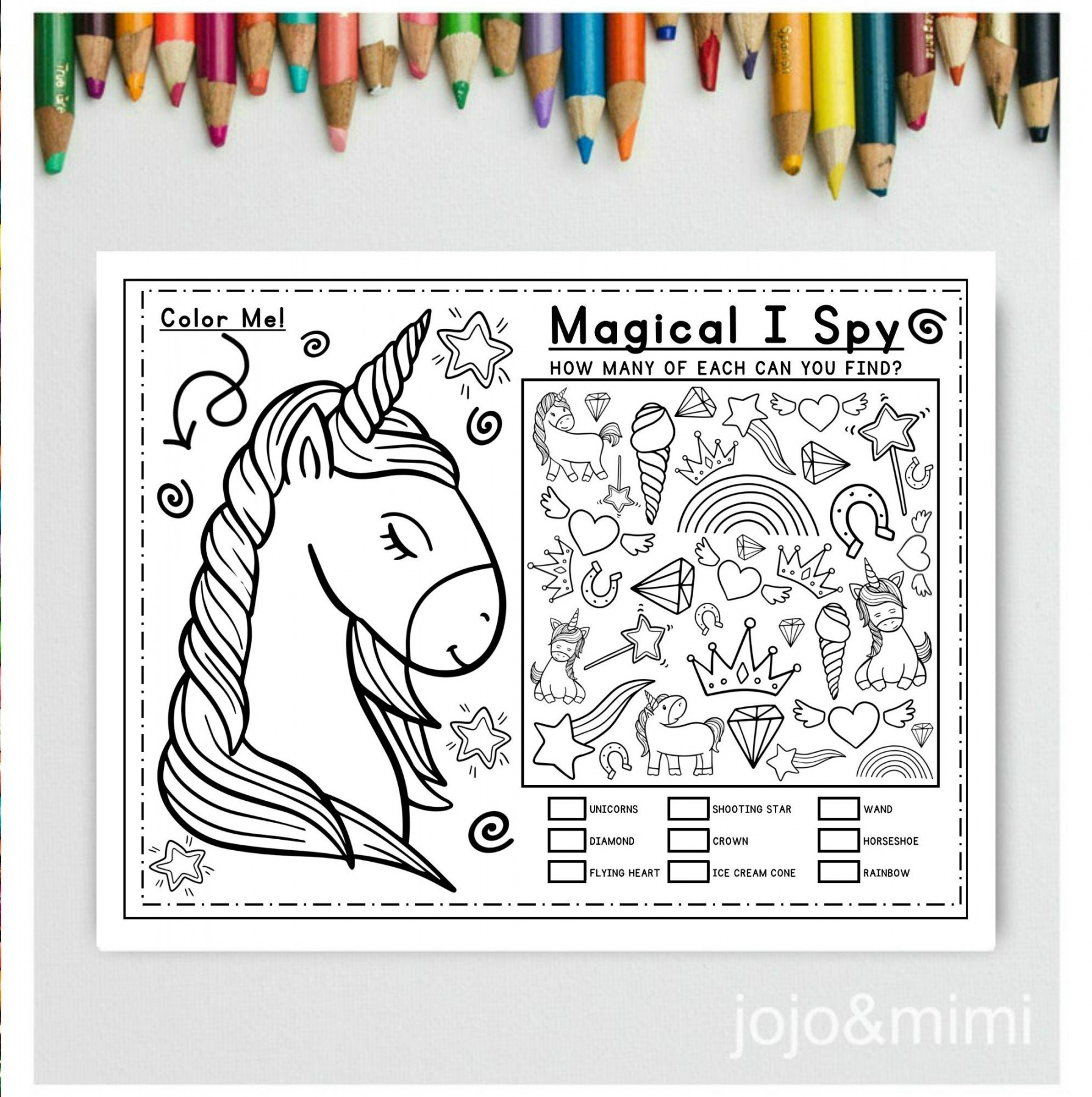 Unicorn Activity Coloring Page Magical I Spy Printable - Etsy