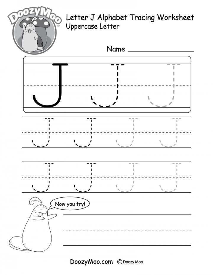 Uppercase Letter J Tracing Worksheet - Doozy Moo