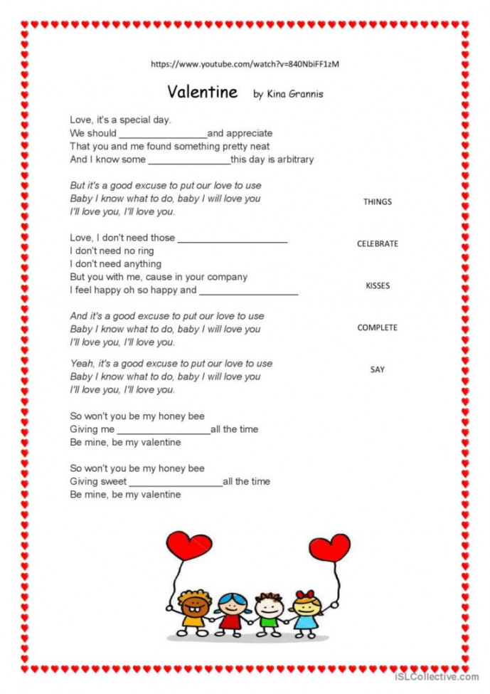 Valentine song song and nursery rhy: English ESL worksheets pdf & doc