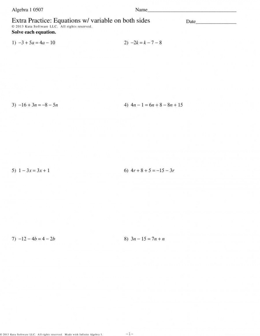 Variable on Both Sides - Equations worksheet  Live Worksheets