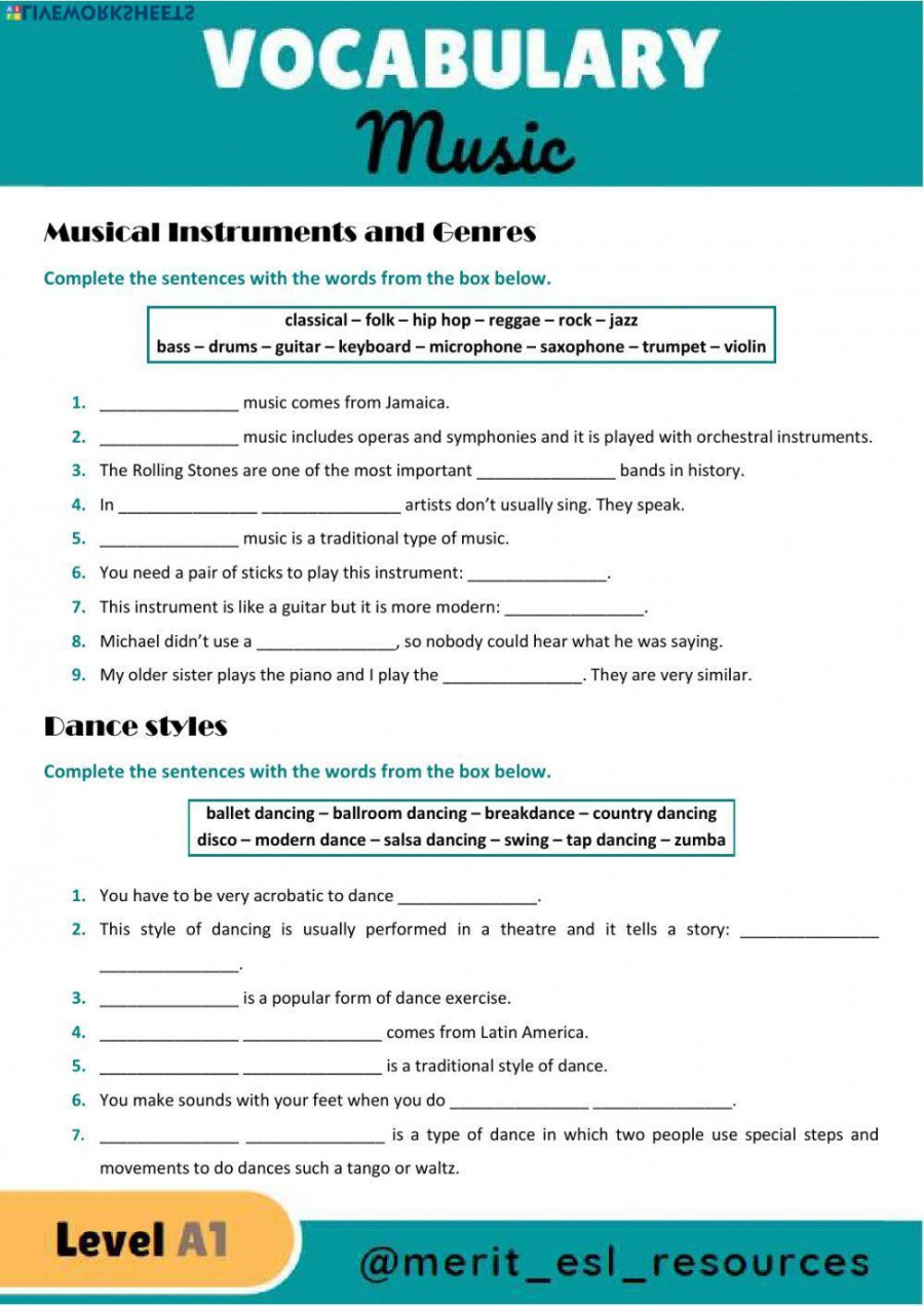 Vocabulary - Music interactive worksheet  Live Worksheets