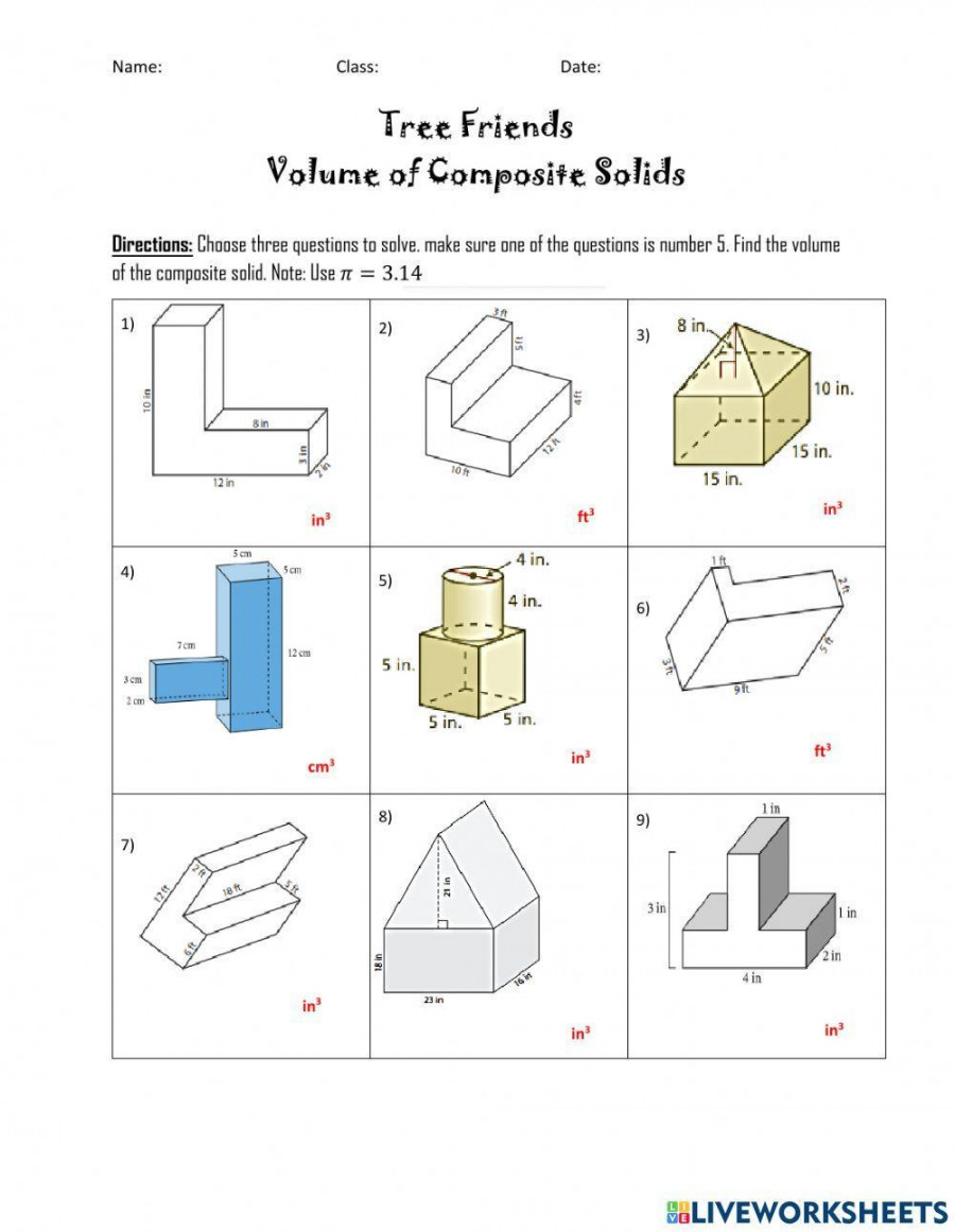 Volume of composite figures activity  Live Worksheets