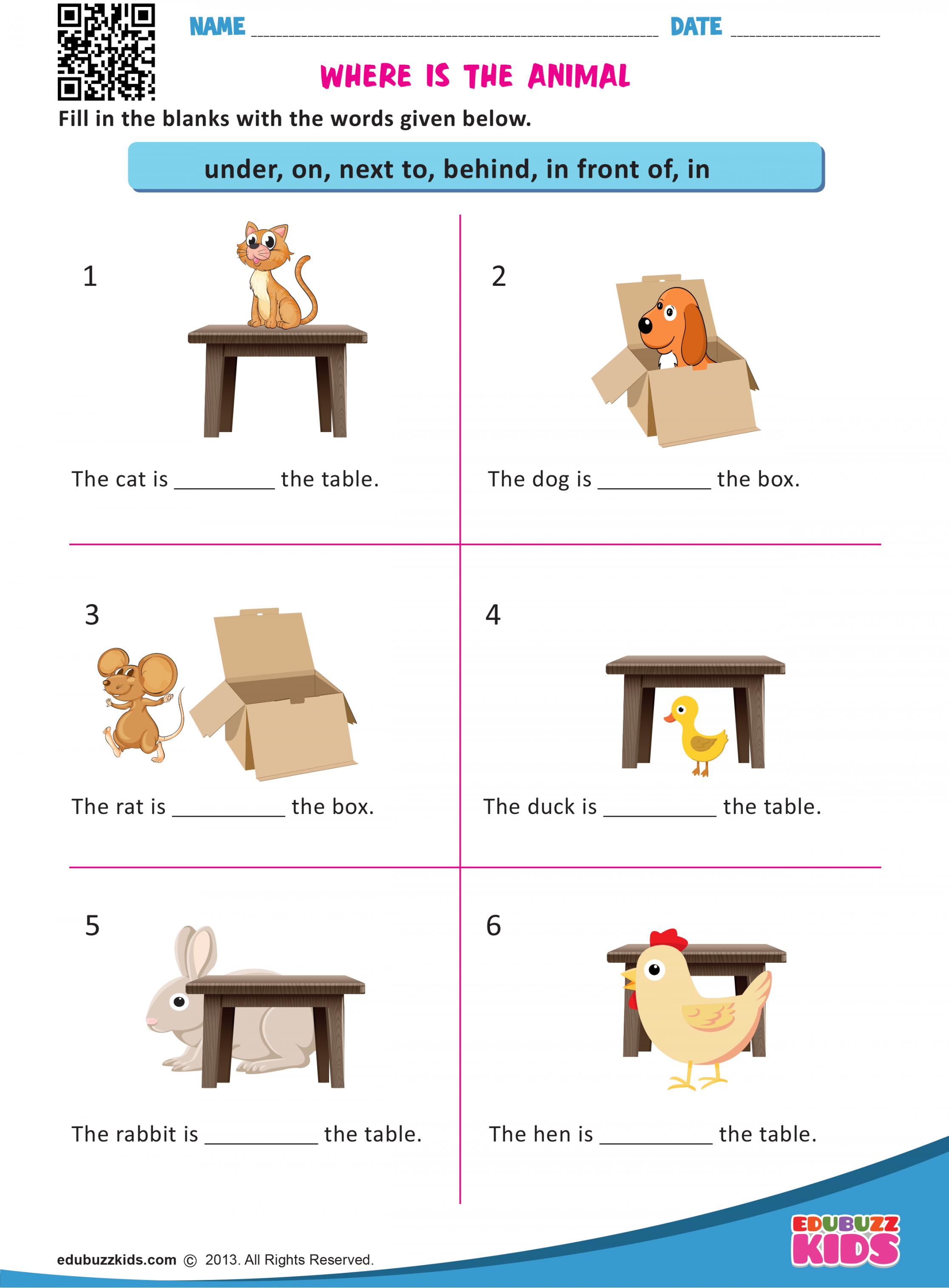 Where is the Animal  Preposition worksheets, Preposition