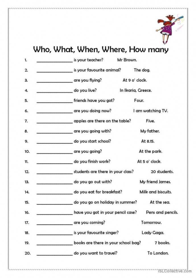 Who, what, when, where, How many gen: English ESL worksheets pdf