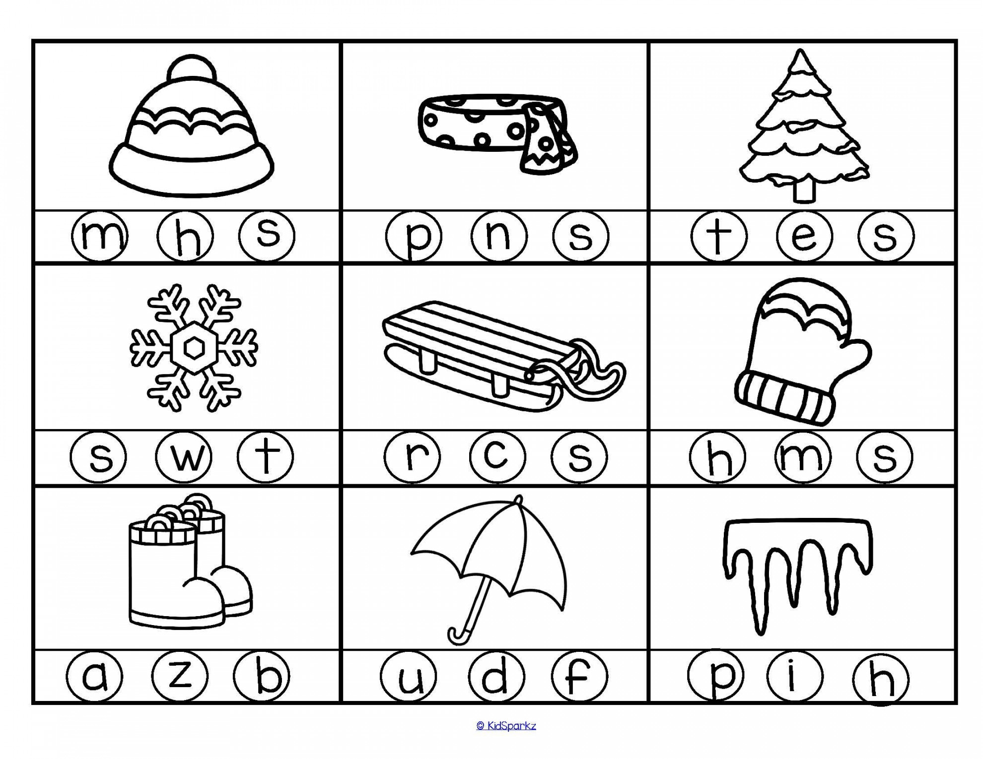 WINTER Beginning Sounds Stamp or Color the Letter  Preschool