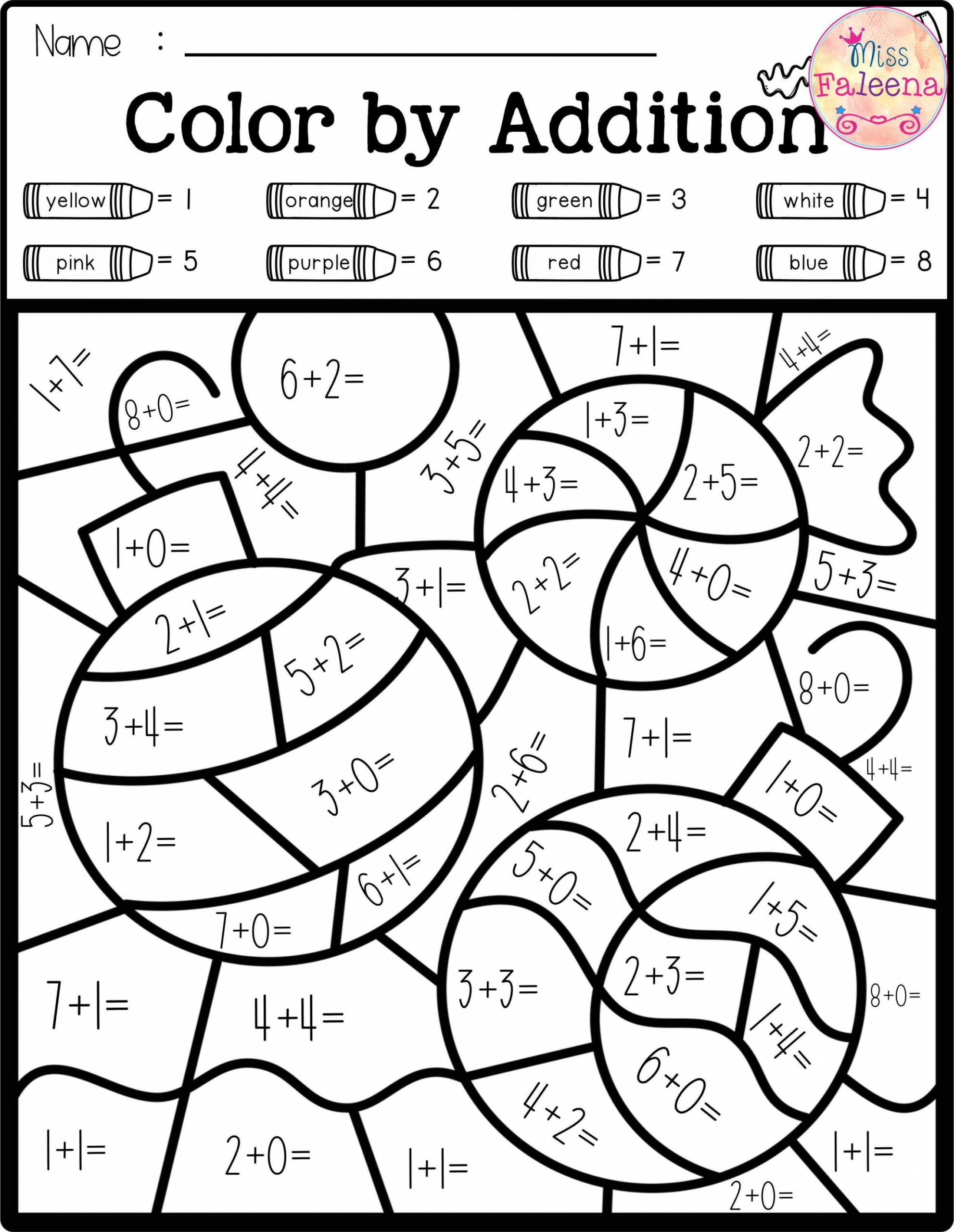 Winter Color by Code – Math (Color by Number, Addition