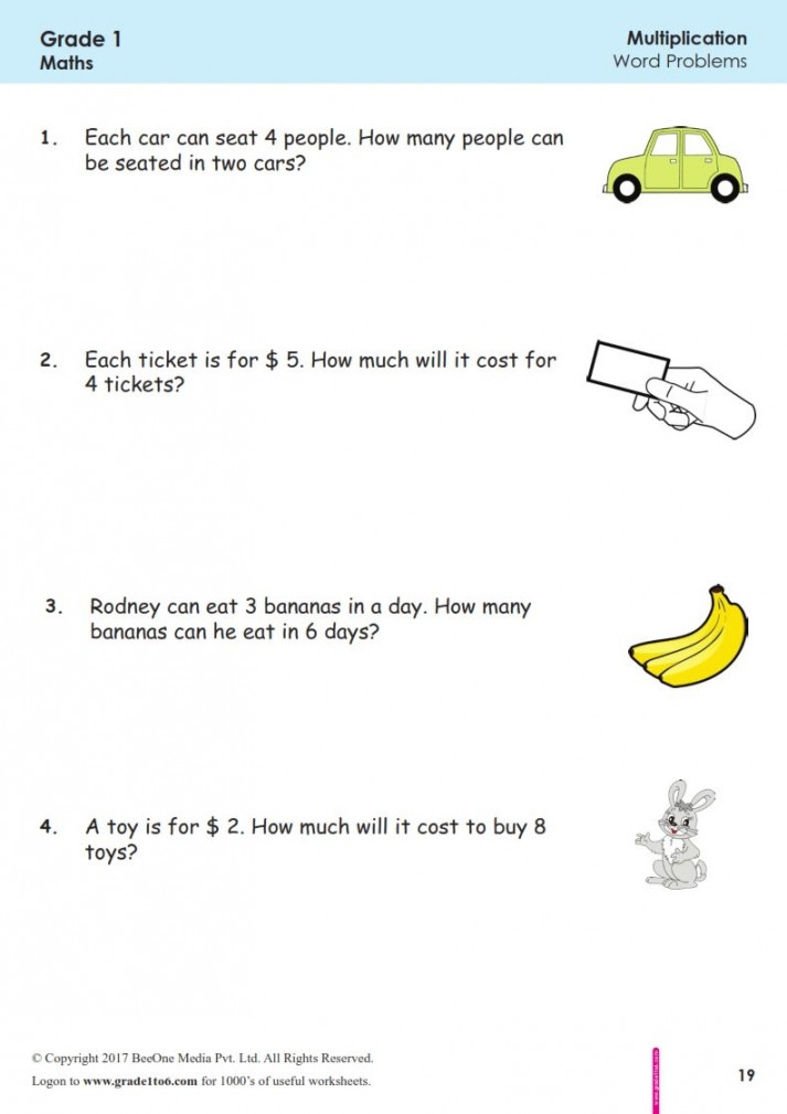 Worksheet Grade  Math – Real Life Word Problems in Multiplication