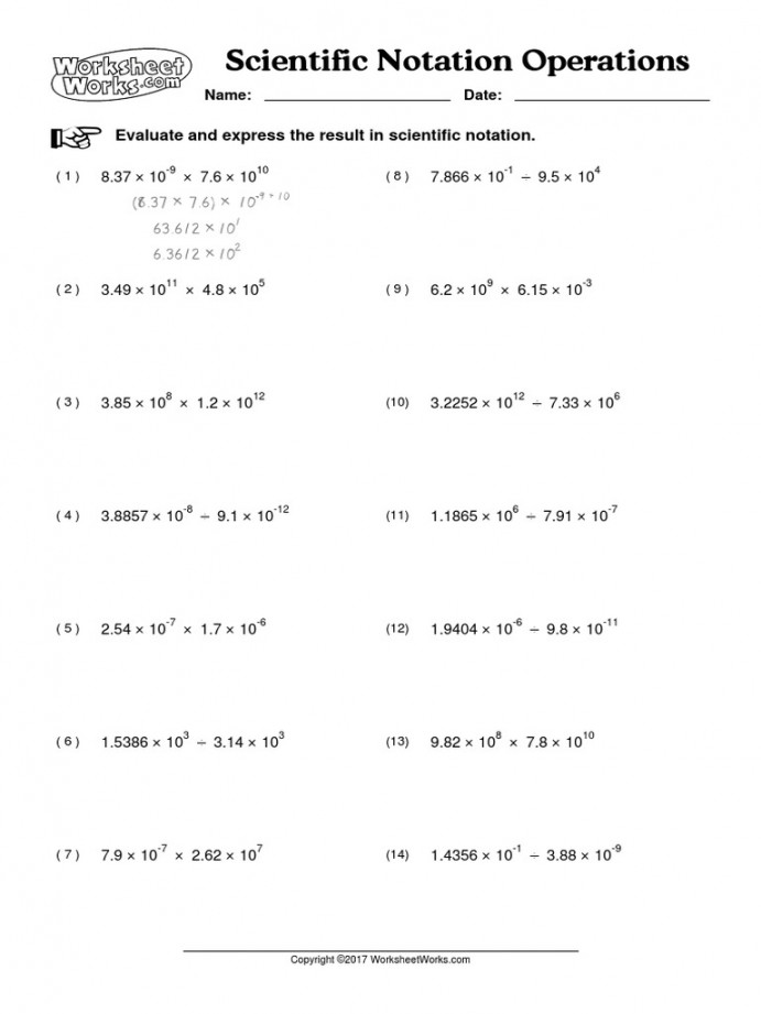 WorksheetWorks Scientific Notation Operations   PDF  Teaching