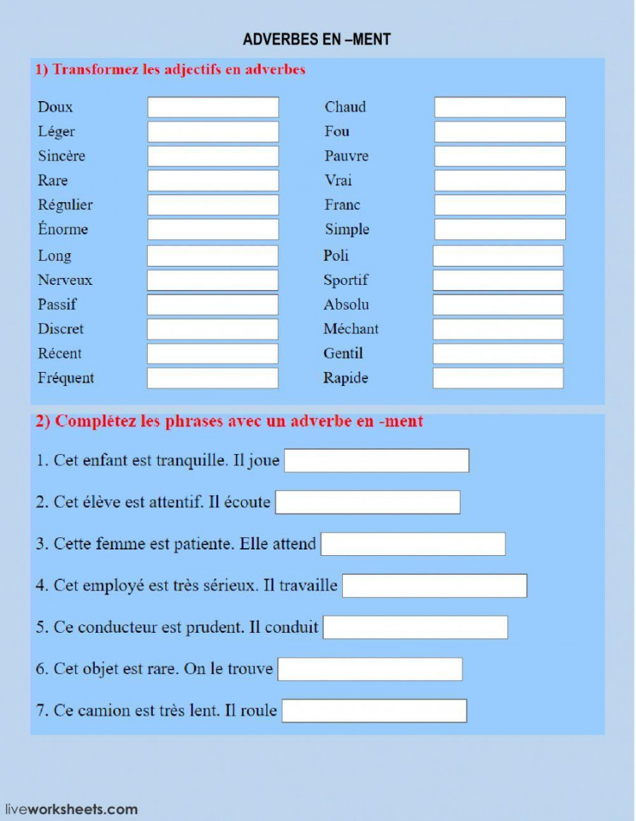 ADVERBES EN -MENT worksheet  Live Worksheets