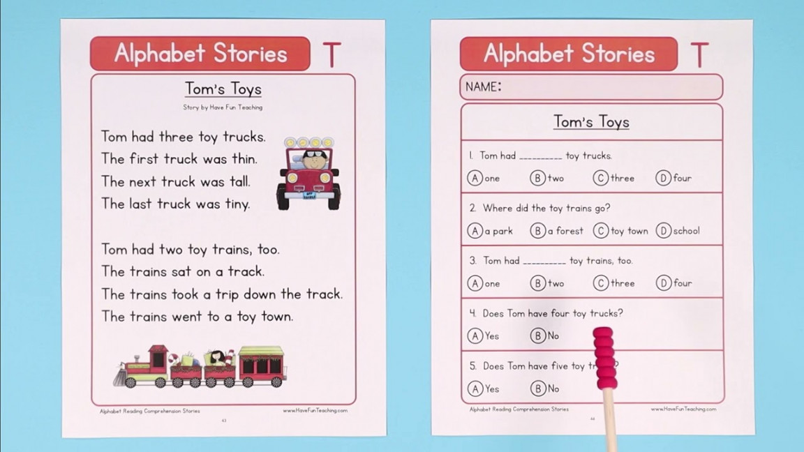 Alphabet Stories Letter T Reading Comprehension Worksheet