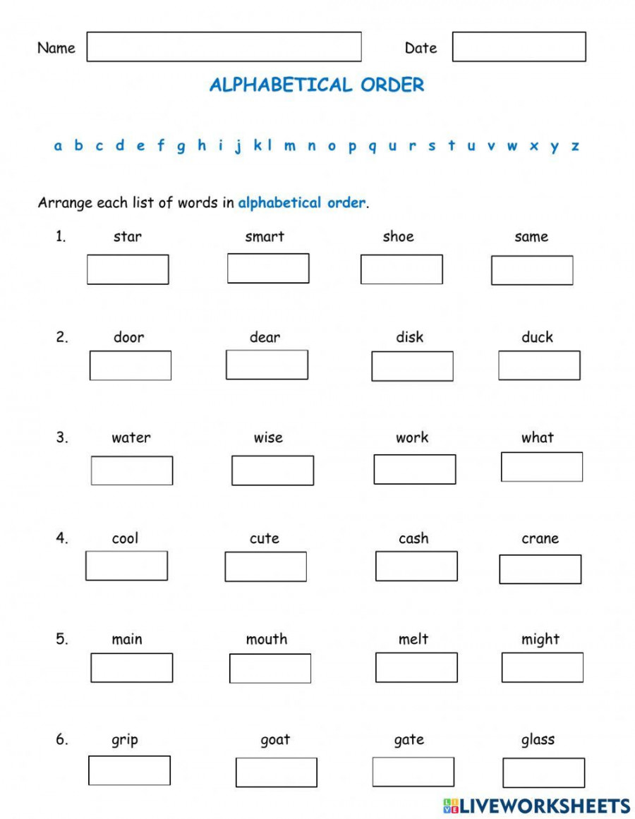 Alphabetical Order online exercise for Grade   Live Worksheets