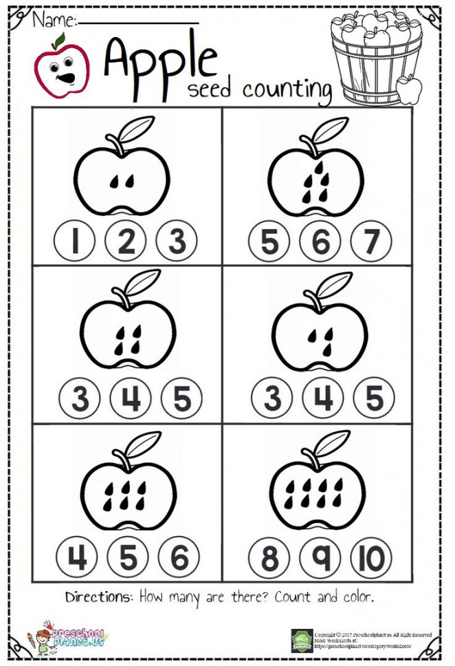 Apple Seed Counting Worksheet  Kindergarten math worksheets