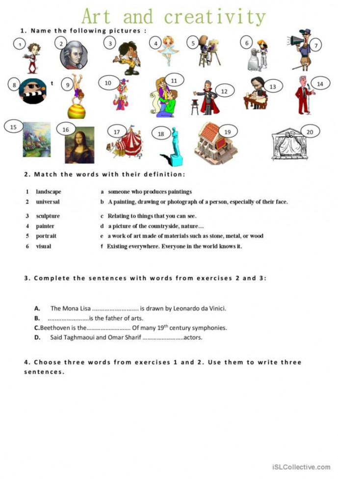 Art vocabulary : English ESL worksheets pdf & doc