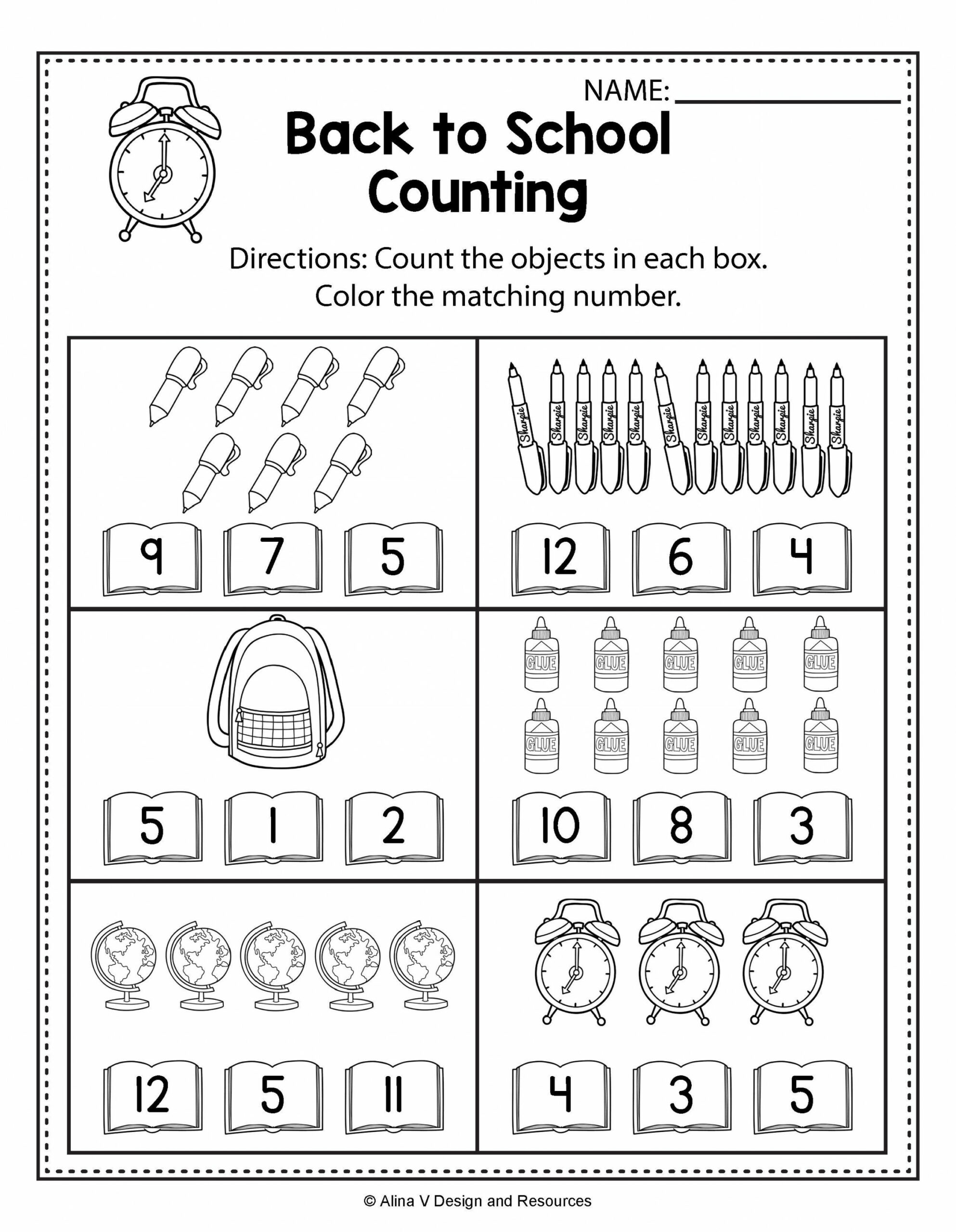 Back to School Kindergarten Worksheets - Back to School counting