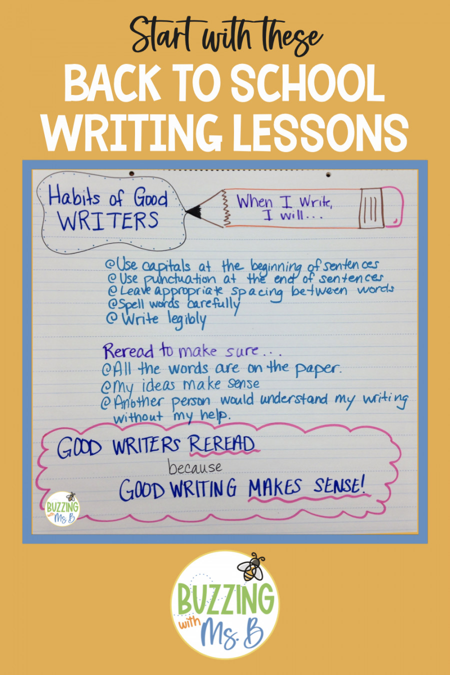 Back to school lessons for writing in third, fourth, and fifth