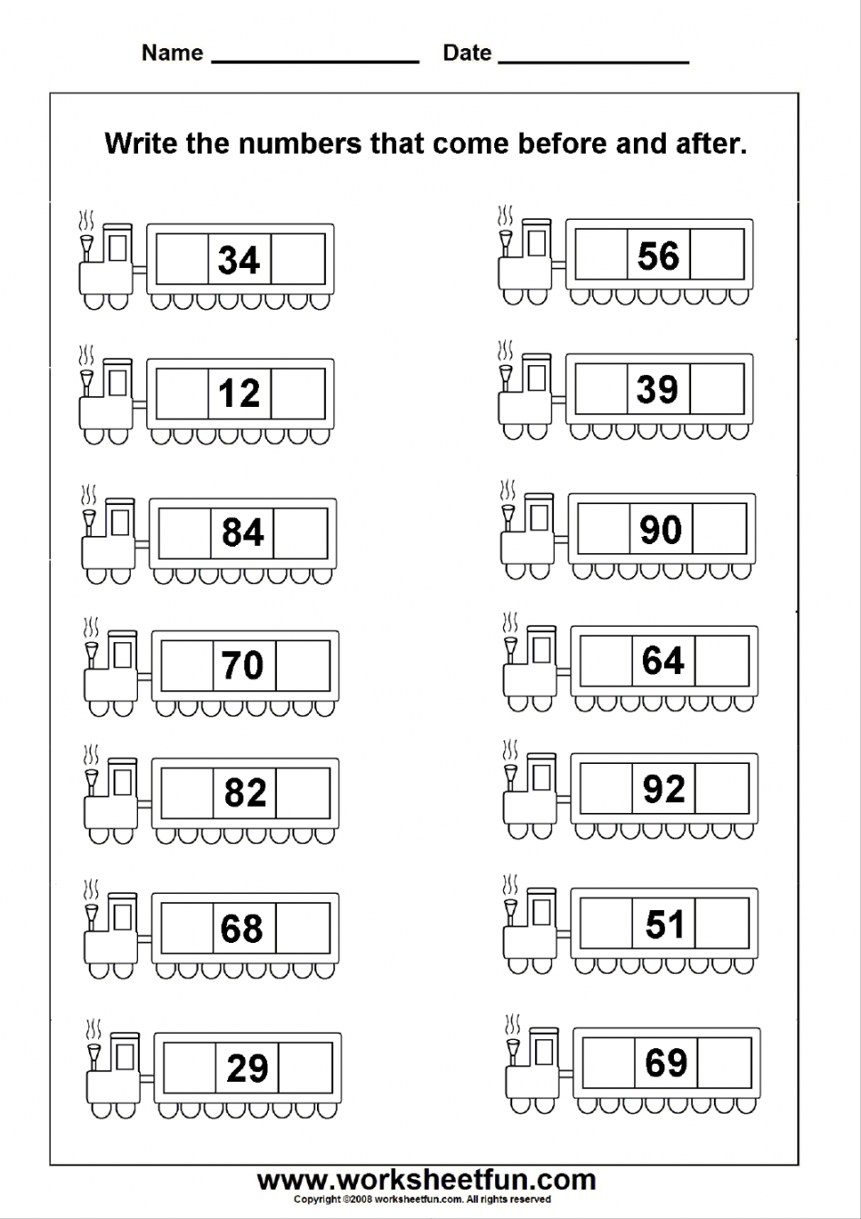 Before & After Numbers –  Worksheets  Kindergarten math