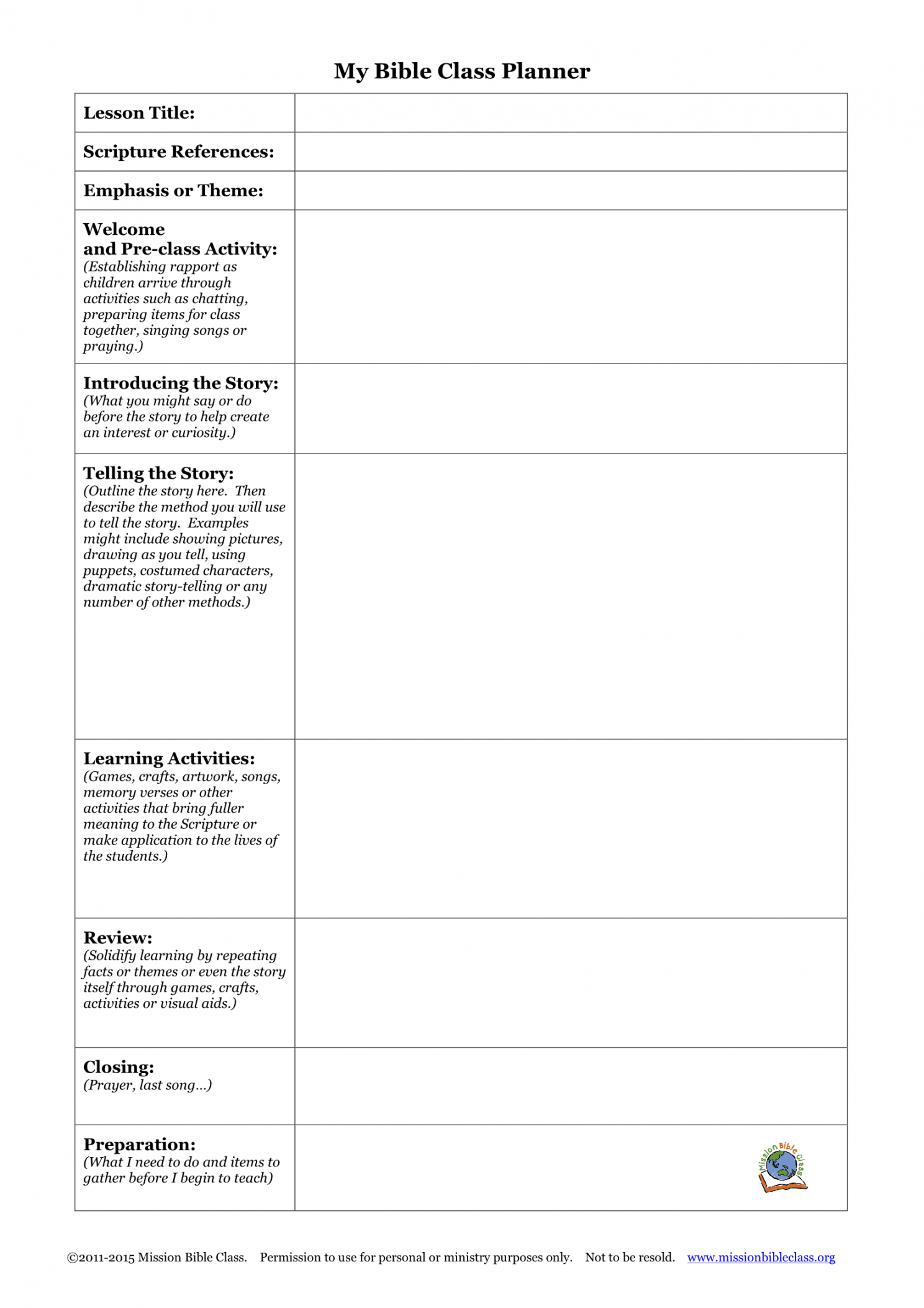 Blank Lesson Plan Templates to Print – Mission Bible Class