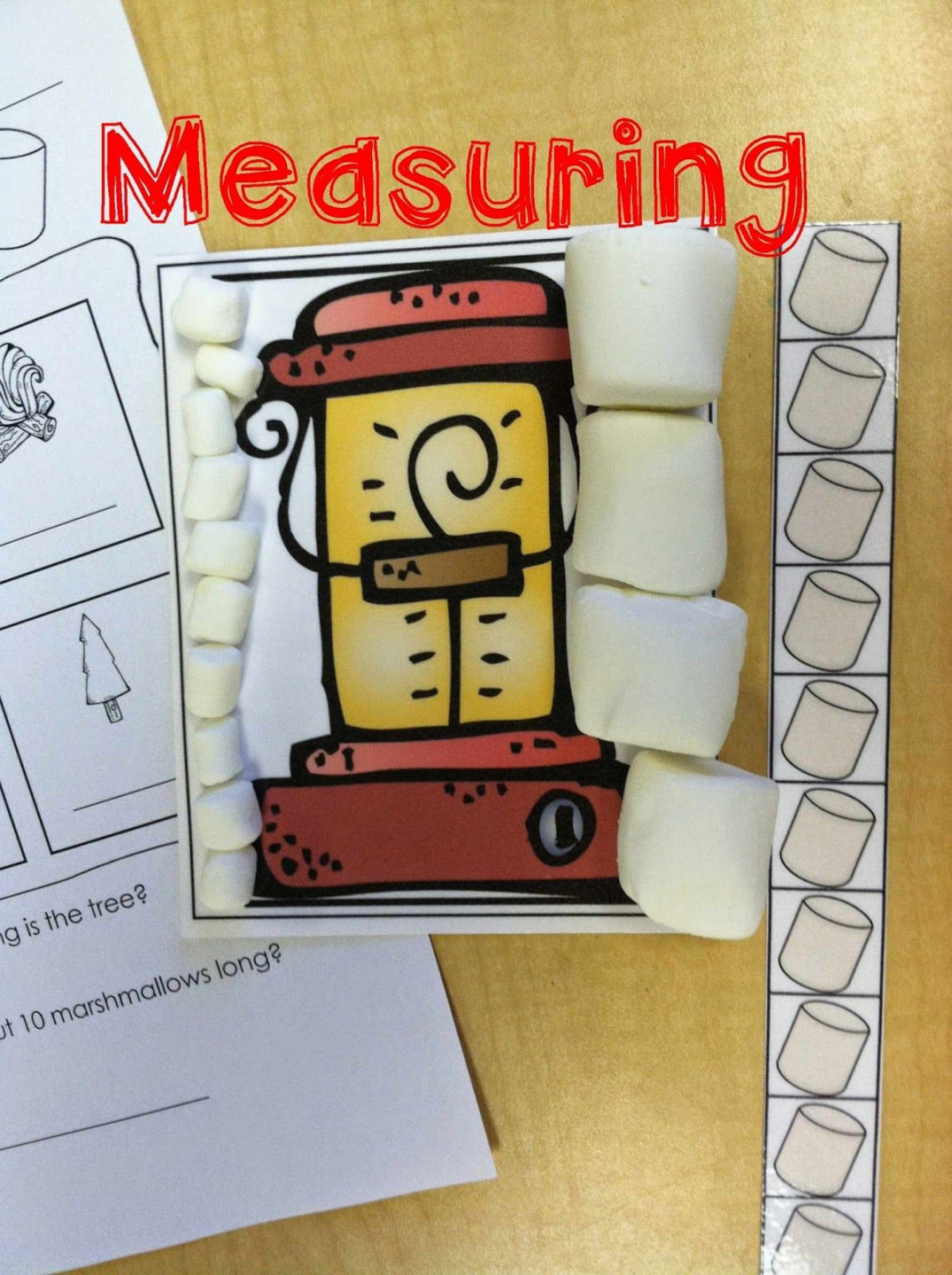 Camping Math Stations- nonstandard measuring with marshmallows