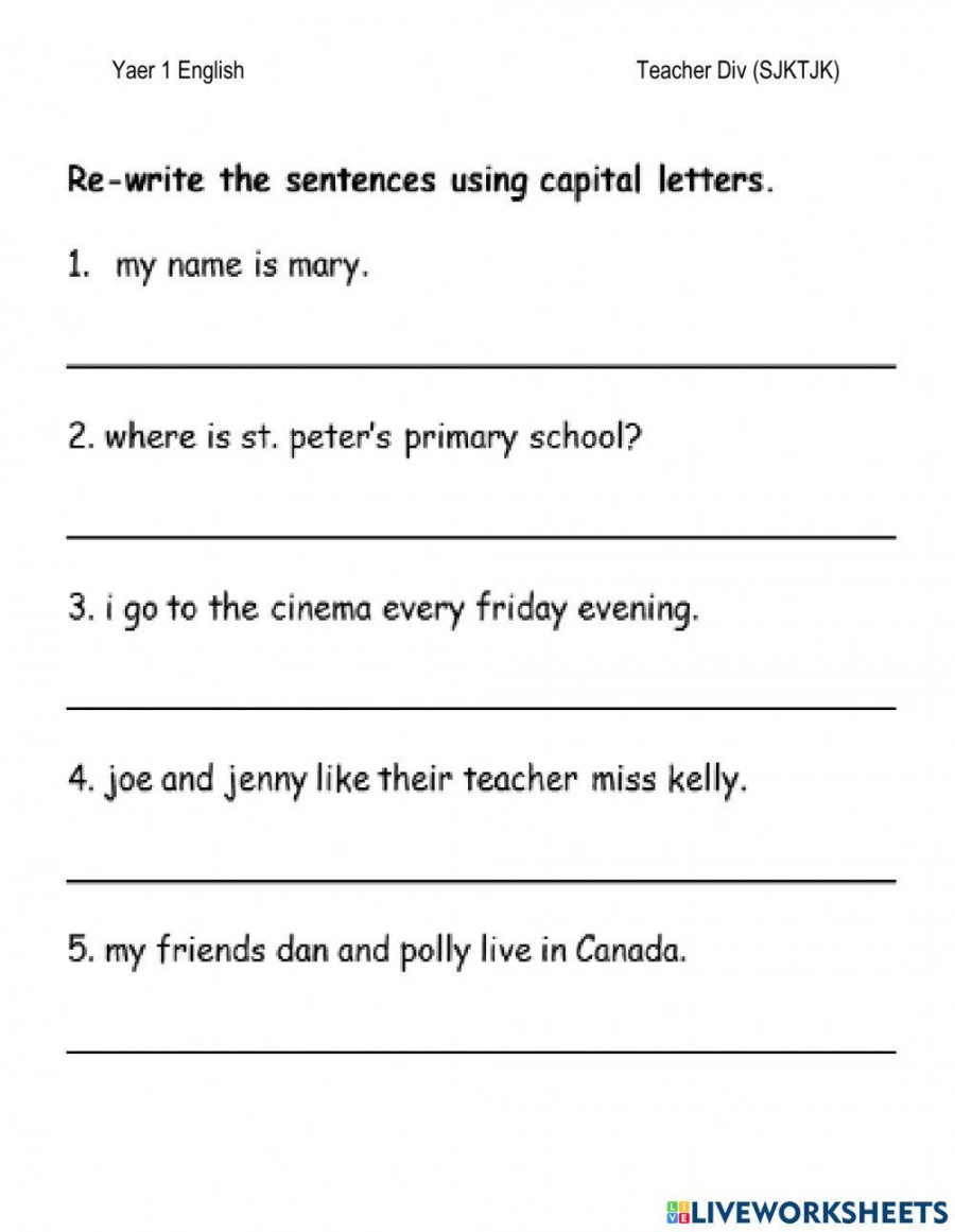 Capital Letter task  worksheet  Live Worksheets