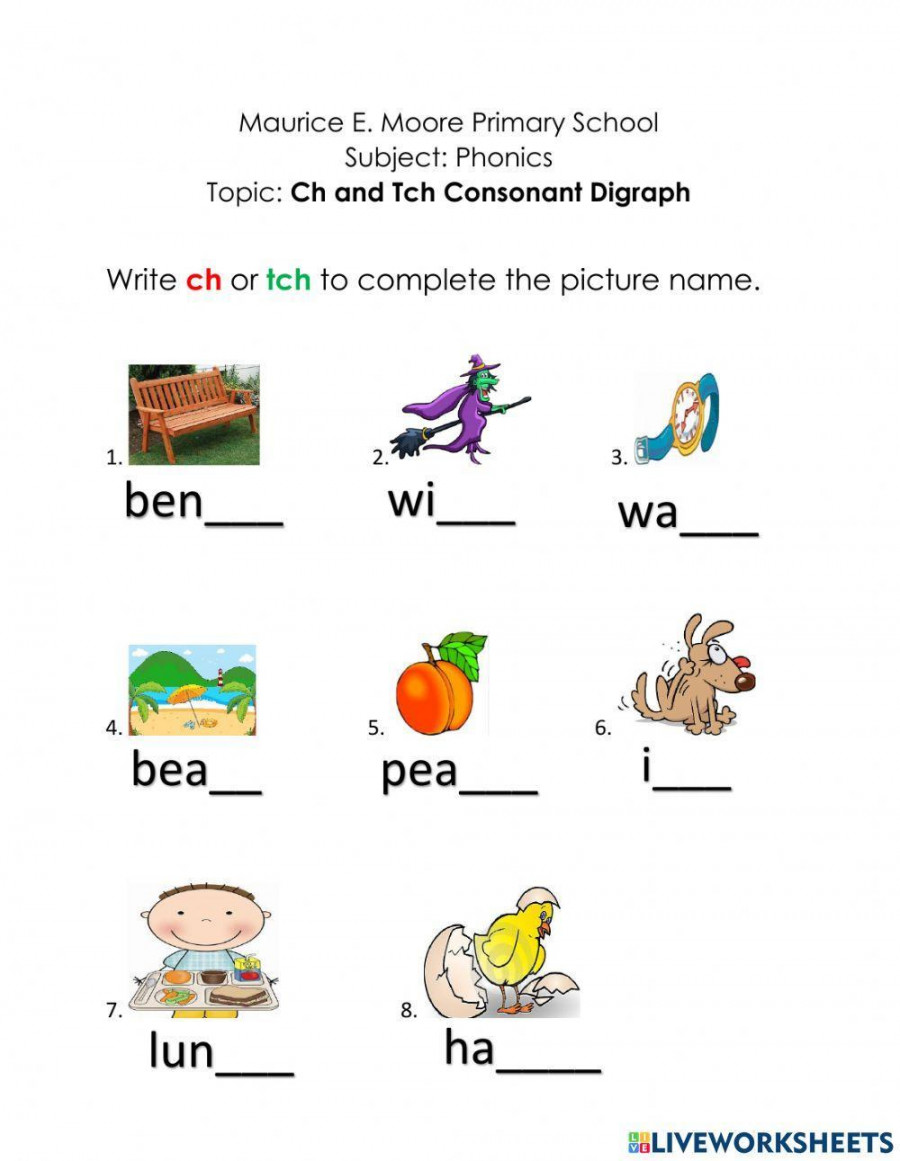 Ch & Tch Digraph worksheet  Live Worksheets