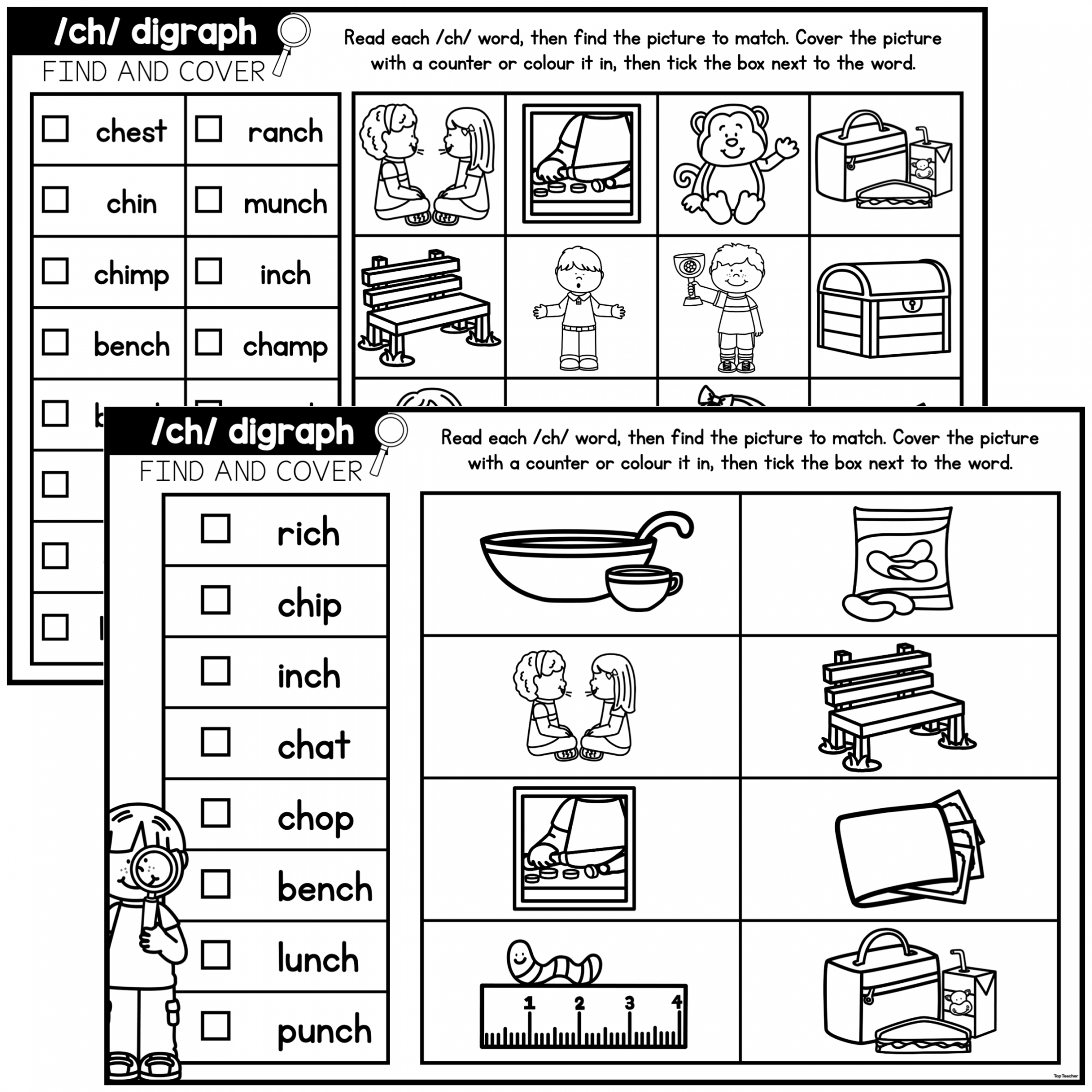 CH Digraph: Find & Cover Worksheets - Top Teacher