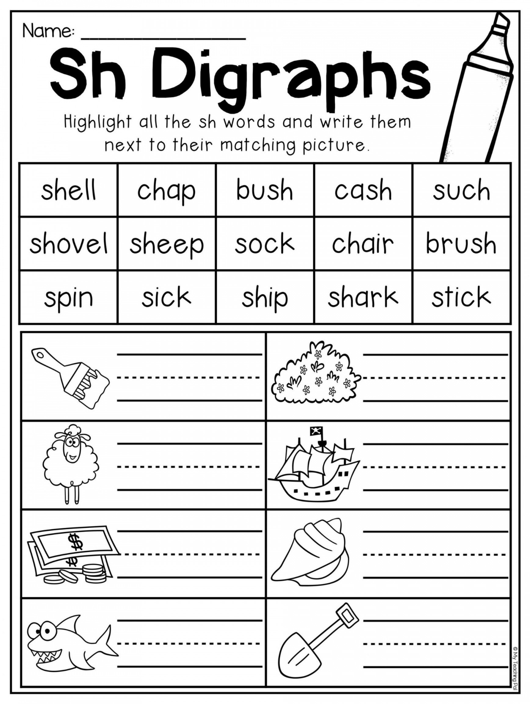 Ch Worksheets for Kindergarten Digraph Worksheet Packet Ch Sh Th