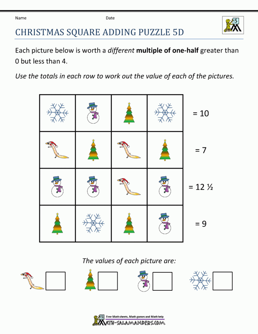 Christmas Math th Grade Worksheets