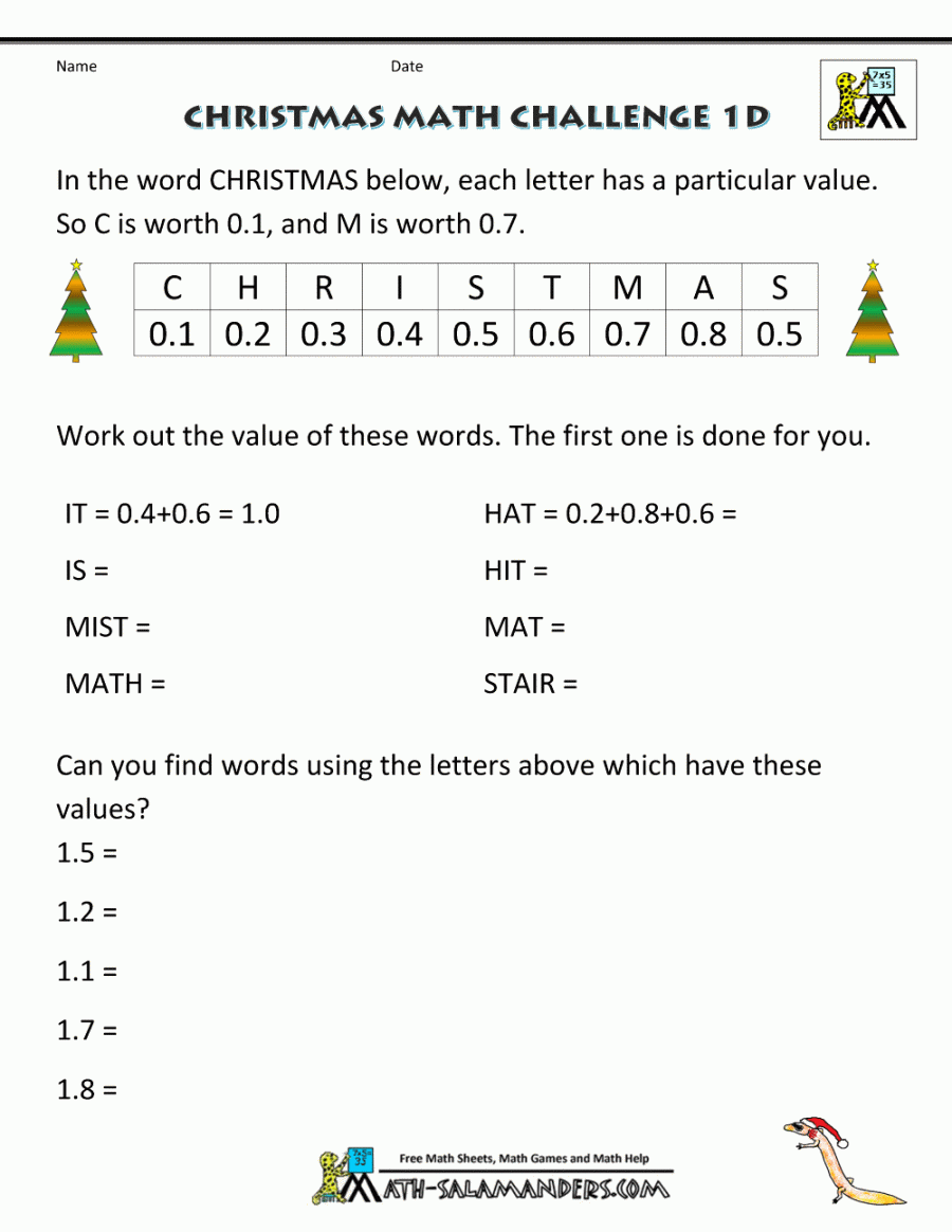 Christmas Math Worksheets (Harder)