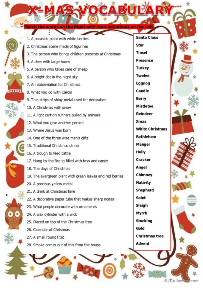 Christmas Vocabulary and Traditions: English ESL worksheets pdf & doc