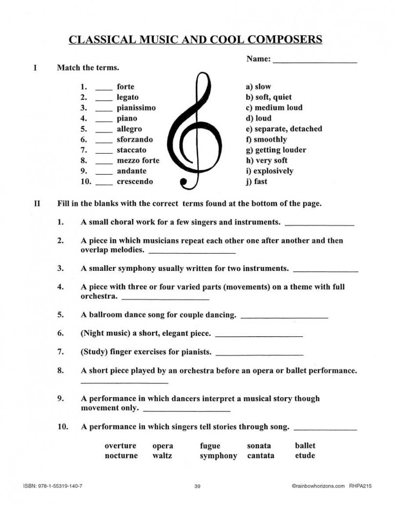 Classical Music and Cool Composers: Test - WORKSHEET – CLASSROOM