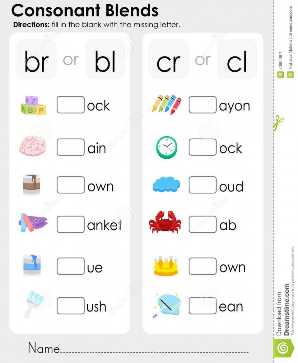 Consonant Blends : Missing Letter - Worksheet For Education Stock