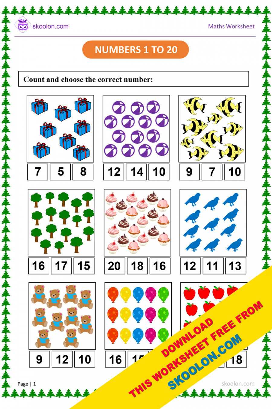 Count and Match Numbers  to  Worksheet for KG - skoolon