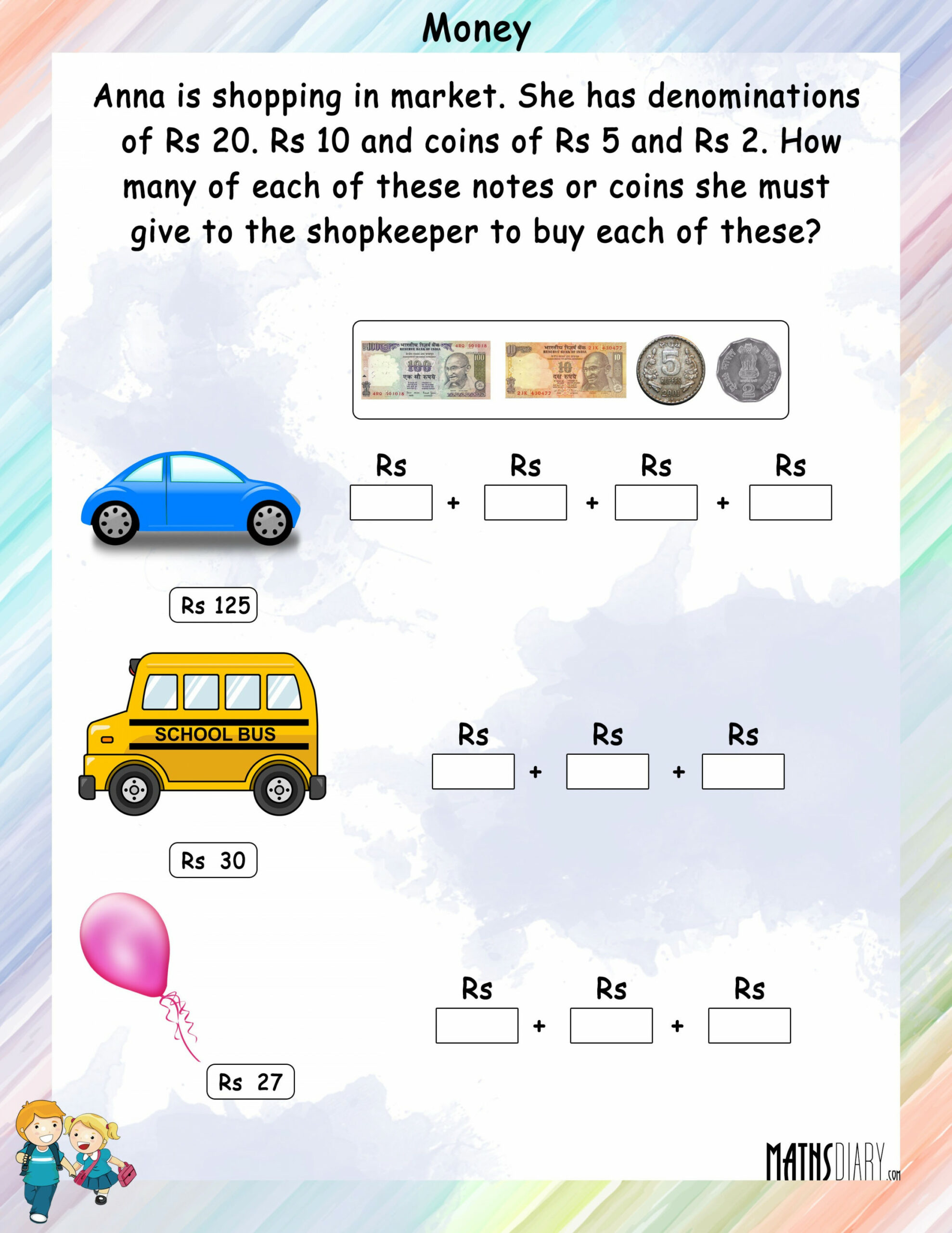 Currency – Grade  Math Worksheets