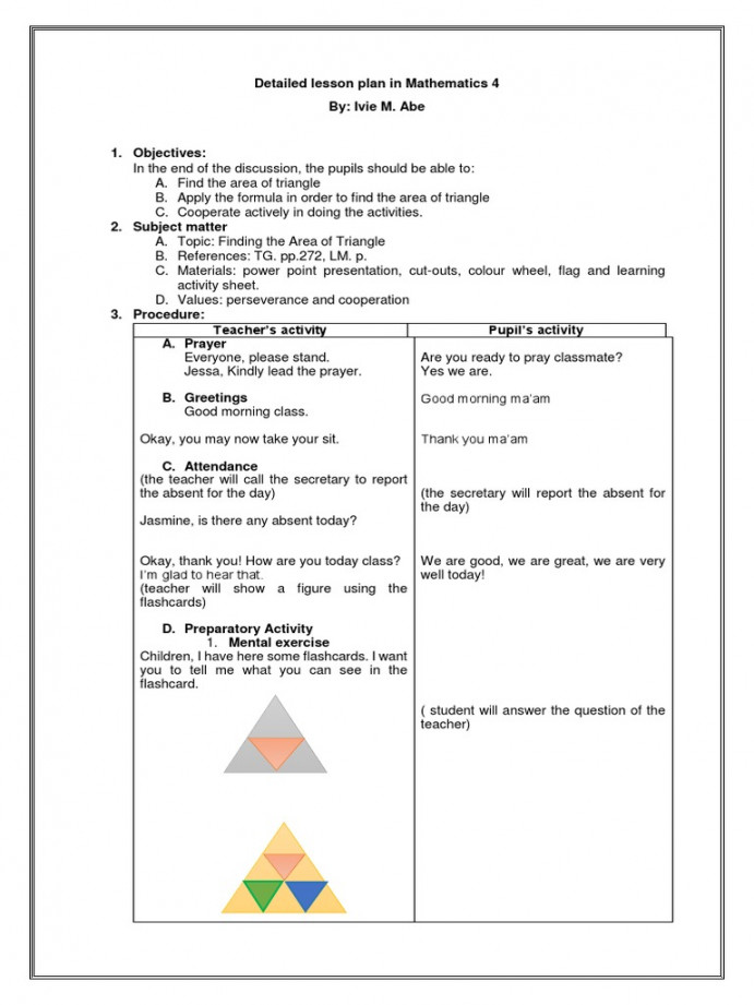 Detailed Lesson Plan in Mathematics   PDF  Area  Rectangle