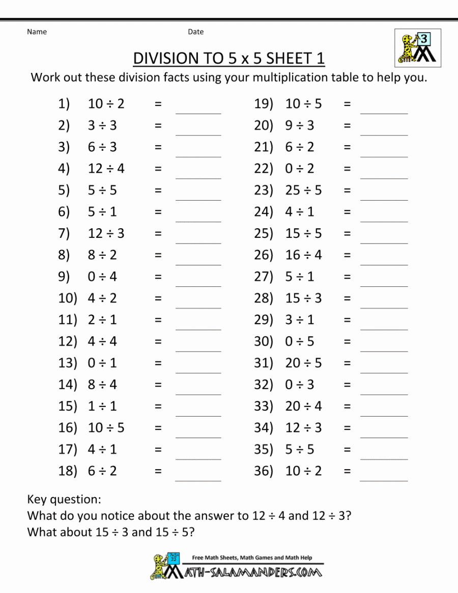 Division Facts Worksheets