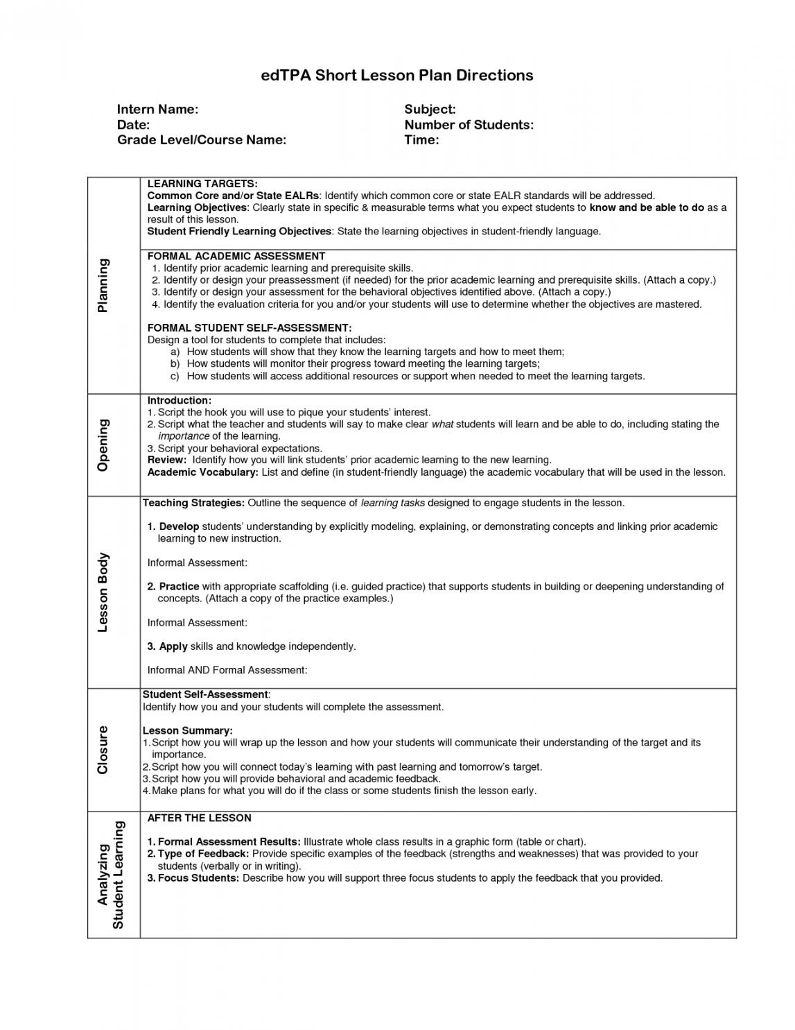 Edtpa ideas  early childhood lesson plan, lesson plan outline