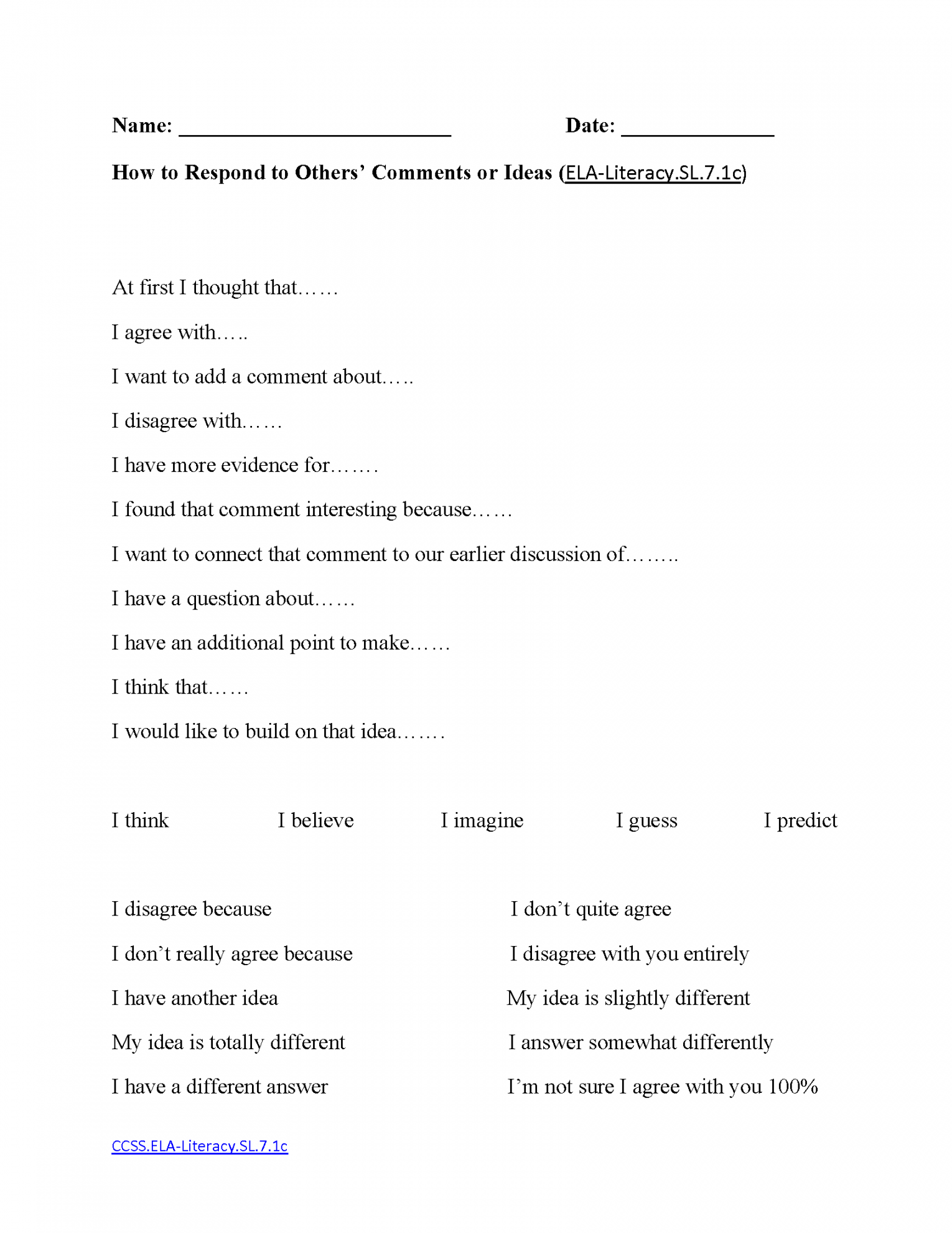 English Worksheets  th Grade Common Core Worksheets