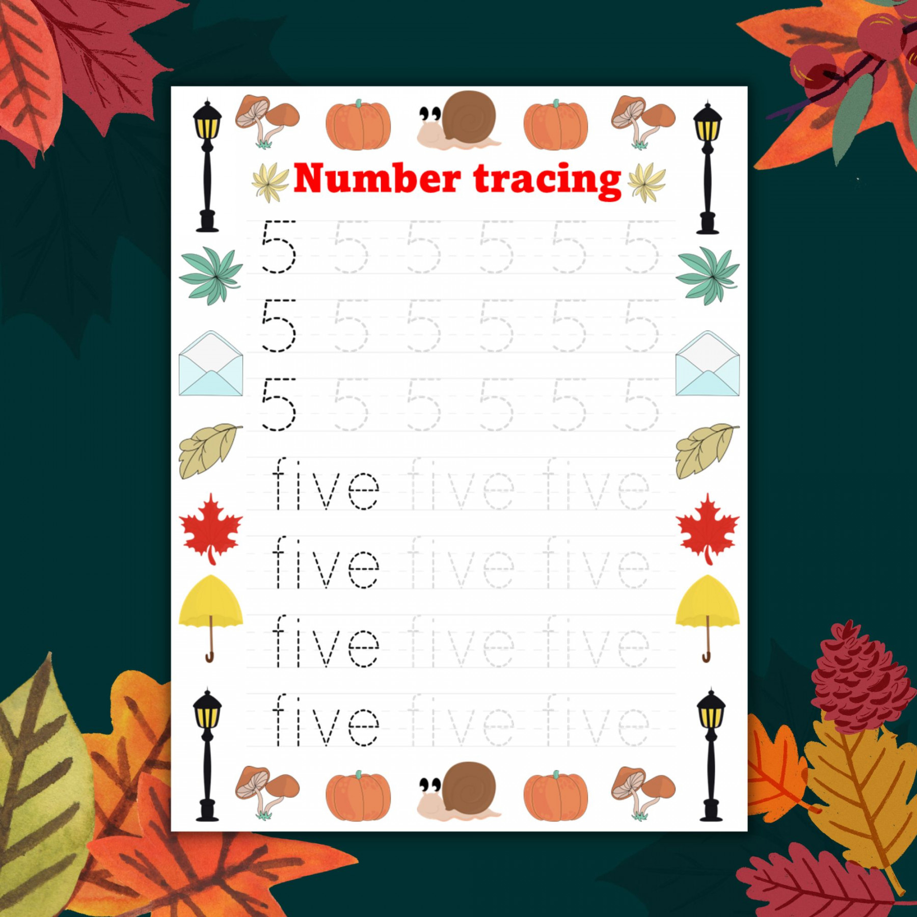 Fall Autumn Number tracing Worksheets -0 Trace Write - Math Activities