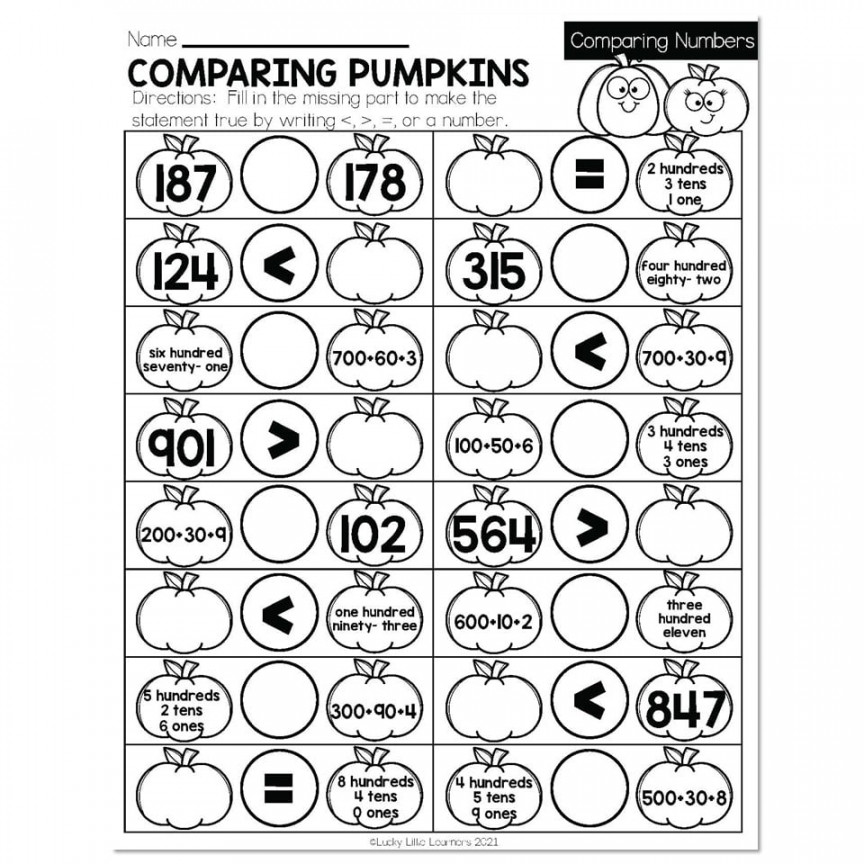 Fall - Early Finishers nd Grade - Math - Comparing Numbers - Comparing  Pumpkins