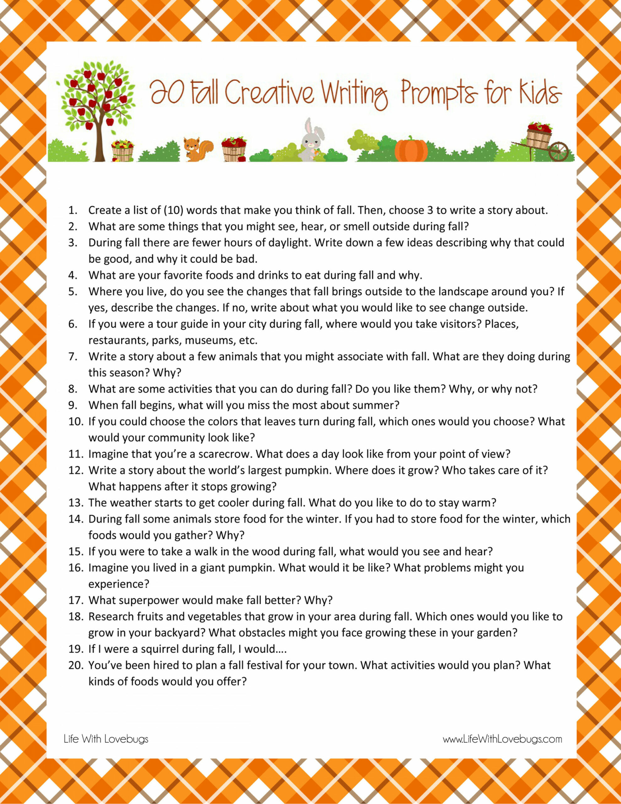 Fall Writing Prompts for Kids - Life With Lovebugs