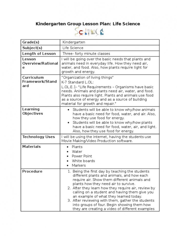 Final Kindergarten Group Lesson Plan - Science  PDF  Lesson Plan