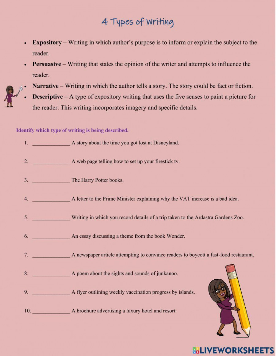 Four Types of Writing worksheet  Live Worksheets